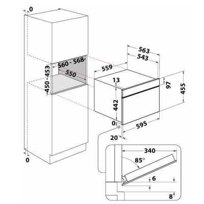 Духова шафа Whirlpool електрична компактна, 53л, дисплей, конвекція, ф-ція мікрохвиль, чорний