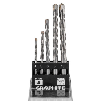 Набір свердел по бетону GRAPHITE 4-10мм, кейс, 5шт Набір свердел по бетону GRAPHITE 4-10мм, кейс, 5шт