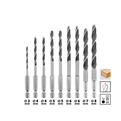 Набір свердел по дереву Einhell, 3-8мм, кейс, 10шт Набір свердел по дереву Einhell, 3-8мм, кейс, 10шт