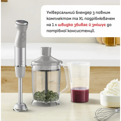 Блендер Tefal заглибний Quickchef+ 1000Вт, 3в1, чаша-800мл, чопер-1000мл, турборежим, сріблясто-сірий Блендер Tefal заглибний Quickchef+ 1000Вт, 3в1, чаша-800мл, чопер-1000мл, турборежим, сріблясто-сірий