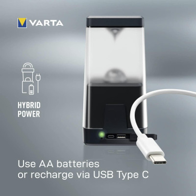 VARTA Ліхтар кемпінговий Ambiance L30RH з гібридною системою живлення акумулятор/батарейки, IP54, до 500 люмен, до 370 годин роботи, 3хАА VARTA Ліхтар кемпінговий Ambiance L30RH з гібридною системою живлення акумулятор/батарейки, IP54, до 500 люмен, до 370 годин роботи, 3хАА