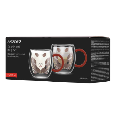 ARDESTO Набір чашок з подвійними стінками Animals 280мл, 2шт, боросилікатне скло, прозорий ARDESTO Набір чашок з подвійними стінками Animals 280мл, 2шт, боросилікатне скло, прозорий