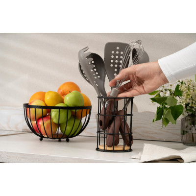 Підставка для столових приборів ARDESTO Midori 11х11х17см, метал, бамбук, чорний