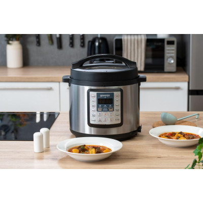 Gorenje Мультиварка-скороварка, 1000Вт, чаша-6л, електронне керув., 15 програм, метал/пластик, чорний