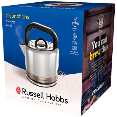 Електрочайник Russell Hobbs Distinctions Titanium, 1.5л, Strix, метал, сріблясто-мідний
