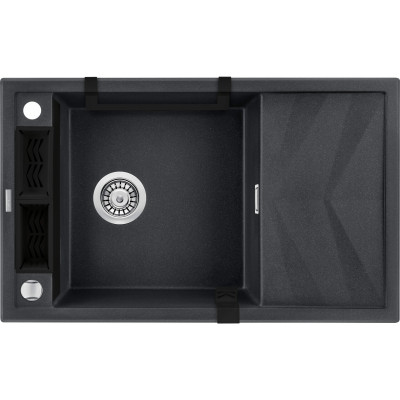 Мийка кухонна Deante Magnetic, граніт, прямокутник, з крилом, 820х500х219мм, чаша - 1, накладна, металічний графіт