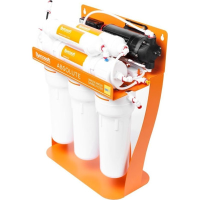 Фільтр зворотного осмосу Ecosoft Absolute з мінералізатором та помпою на станині, мембрана 75gpd DuPont, дренаж 1:1 Фільтр зворотного осмосу Ecosoft Absolute з мінералізатором та помпою на станині, мембрана 75gpd DuPont, дренаж 1:1