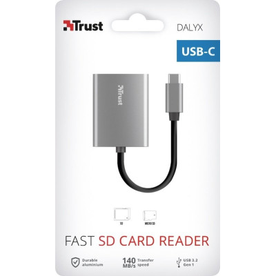 Кардридер Trust Dalyx USB-С > SD/microSD, Алюминий, 0.08м, Серый (24136_TRUST)