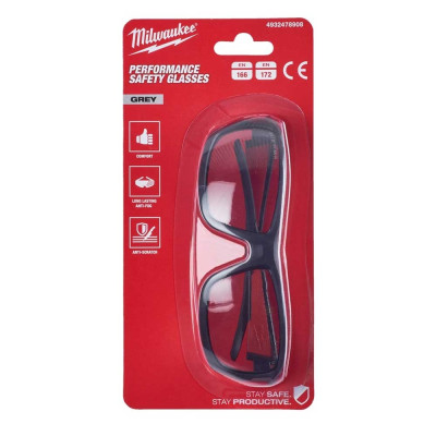 Окуляри захисні Milwaukee Performance, протиосколкові, лінзи-сірі, полікарбонат