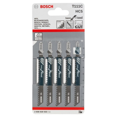 Bosch Полотно пиляльне для електролобзика по дереву T111С, 5шт