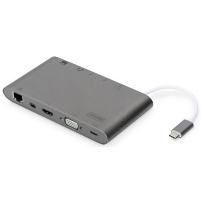 Хаб DIGITUS USB-C > HDMI/VGA/miniDisplayPort/3xUSB-A/USB-C/SD/MicroSD/RJ54/Audio (DA-70875)