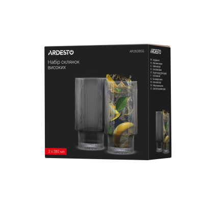 ARDESTO Набір склянок високих Graphite 380 мл, 2 шт., скло ARDESTO Набір склянок високих Graphite 380 мл, 2 шт., скло