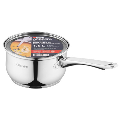 Ківш зі скляною кришкою Ardesto Gemini Gourmet Spoleto, 1.6л, нержавіюча сталь AR1916GSS