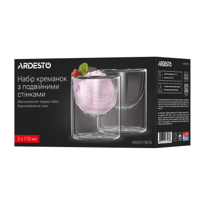ARDESTO Набір креманок з подвійними стінками, 170мл, 2шт, боросилікатне скло, прозорий ARDESTO Набір креманок з подвійними стінками, 170мл, 2шт, боросилікатне скло, прозорий