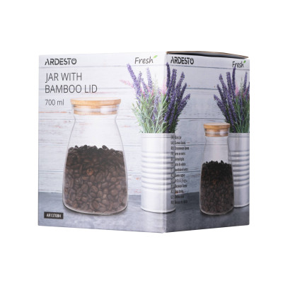 ARDESTO Банка для зберігання Fresh Hourglass 700 мл, скло, бамбук