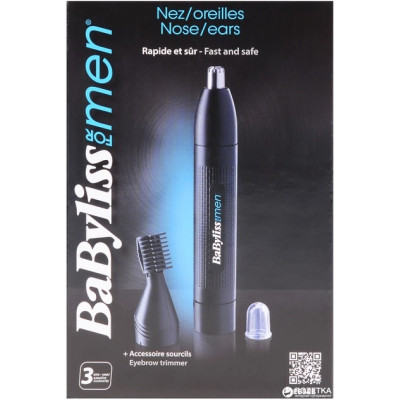 Тример Babyliss, для носа, батарейки АА, в компл., насадок-1, чорний