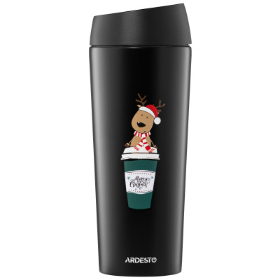 Термокухоль ARDESTO Coffee Time Reindeer 450мл, нержавіюча сталь, чорний