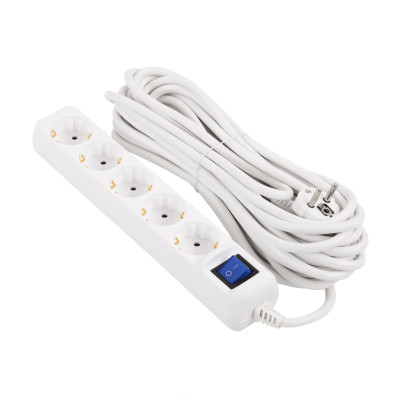 Удлинитель сетевой 2E 5хТип F, 3х1.5мм кв, 16A, 10м, белый 2E-U05ES15M10WH