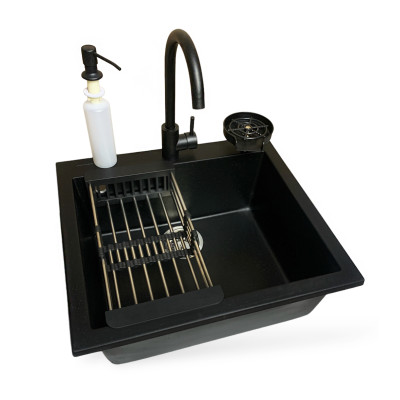 Набір кухонний Adamant Univer, штучний камінь, квадрат, без крила, 560х500х200мм, чаша - 1, врізна, антрацит + змішувач + дозатор + ополіскувач склянок + коландер Набір кухонний Adamant Univer, штучний камінь, квадрат, без крила, 560х500х200мм, чаша - 1, врізна, антрацит + змішувач + дозатор + ополіскувач склянок + коландер