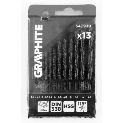 Набір свердел по металу GRAPHITE HSS зі швидкорізальної сталі HSS 1.5-6.5мм кейс 13шт
