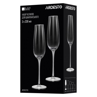 ARDESTO Набір келихів для шампанського Black Mars Orion 220мл, 2шт, скло, прозоро-сірий ARDESTO Набір келихів для шампанського Black Mars Orion 220мл, 2шт, скло, прозоро-сірий