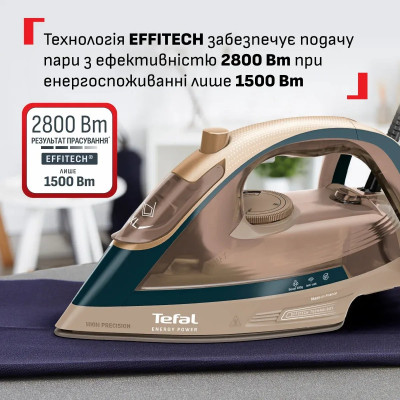 Праска Tefal Energy Power, 1500Вт, 270мл, паровий удар -280гр, постійна пара - 20гр, керам. підошва, бежевий Праска Tefal Energy Power, 1500Вт, 270мл, паровий удар -280гр, постійна пара - 20гр, керам. підошва, бежевий