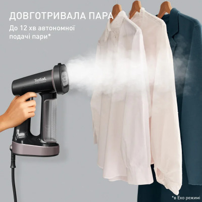 Tefal Відпарювач компактний Pure Force 3в1, 1800Вт, 180мл, постійна пара - 35гр, керам. підошва, чорно-рожевий Tefal Відпарювач компактний Pure Force 3в1, 1800Вт, 180мл, постійна пара - 35гр, керам. підошва, чорно-рожевий