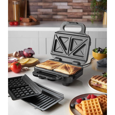 Мультимейкер Russell Hobbs, 750Вт, комплект-3 пластини, алюміній, корпус-нержав.сталь, пластик, чорний-срібний