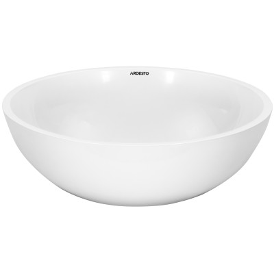Раковина, умивальник ARDESTO Jade, штучний камінь, кругла, без отвору для змішувача та переливу, 420х150мм, накладний, білий Раковина, умивальник ARDESTO Jade, штучний камінь, кругла, без отвору для змішувача та переливу, 420х150мм, накладний, білий