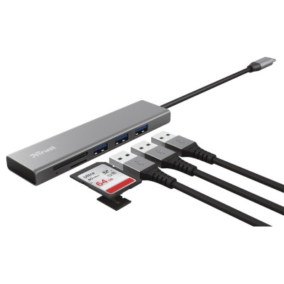 Trust USB-хаб HALYX FAST 3USB+CARD READER USB-C ALUMINIUM