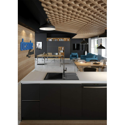 Мийка кухонна Deante Andante, граніт, прямокутник, з крилом, 780х490х194мм, чаша - 1, накладна, металічний графіт