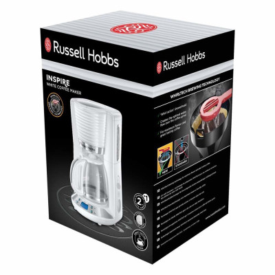 Кофеварка Russell Hobbs капельная Inspire 1,25л, молотая, 10 чашек, таймер выключения, белый Кофеварка Russell Hobbs капельная Inspire 1,25л, молотая, 10 чашек, таймер выключения, белый
