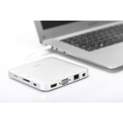 Хаб DIGITUS USB-C > HDMI/VGA/miniDisplayPort/3xUSB-A/USB-C/SD/MicroSD/RJ54/Audio (DA-70863)
