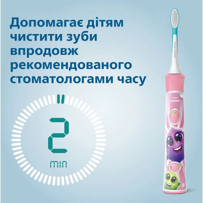 Щітка зубна електр. Philips, Sonicare For Kids, для дітей, 62т. колив/хв, насадок-2, Bluetooth, рожевий Щітка зубна електр. Philips, Sonicare For Kids, для дітей, 62т. колив/хв, насадок-2, Bluetooth, рожевий