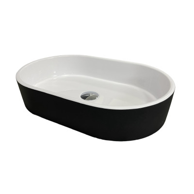 Раковина, умивальник Adamant BESTE NEW, штучний камінь, овальна, без отвору для змішувача та переливу, 540x350x110мм, накладний, чорно-білий
