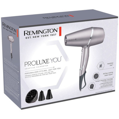 Фен Remington ProLuxe You Adaptive, 2400Вт, 3 режими, дифузор, іоніз-я, хол. обдув, турбо режим, сірий Фен Remington ProLuxe You Adaptive, 2400Вт, 3 режими, дифузор, іоніз-я, хол. обдув, турбо режим, сірий