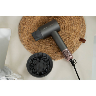 Фен ARDESTO Pink Touch, 1600Вт, 2 швидкості, 3темп.режими, іонізація, дифузор, магнітні насадки, сірий+рожевий