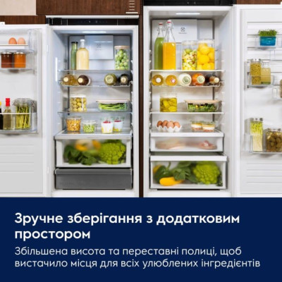 Холодильник Electrolux вбудований з нижн. мороз., 188x55х55, холод.відд.-215л, мороз.відд.-63л, 2дв., Е, Combi, інв., диспл внутр., зона св-ті, білий