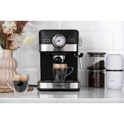 Кавоварка ARDESTO ріжкова 1.5л, мелена, ручний капучинатор, чорно-сріблястий