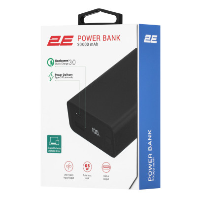 Аккумулятор портативный литий-ионный Power Bank 2E 20000мА·ч, 65Вт, PD, QC, черный 2E-PB2014PD-BLACK