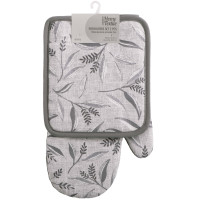 Набір прихваток для кухні ARDESTO Grey leaves 18х20см, 18х30см, 100% поліестер (верх), 100% бавовна (низ), cірий