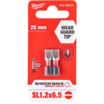 Біти Milwaukee Shockwave, SL1,2x6,5х25мм, набір 2шт