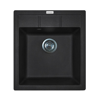 Набір кухонна Adamant Brick, штучний камінь, квадрат, без крила, 460x515x200мм, чаша - 1, врізна, чорний + змішувач та дозатор