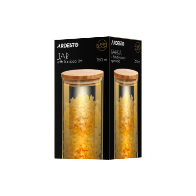 Банка для хранения Ardesto Golden Moon, 760мл, стекло, бамбук, круглая, золотистый (AR1376BLRG) Банка для хранения Ardesto Golden Moon, 760мл, стекло, бамбук, круглая, золотистый (AR1376BLRG)