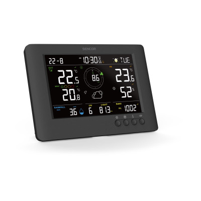 Метеостанція Sencor, внутр/зовн вимірювання, від мережі/CR2032x1+AAx3, темп-ра, вологість, час, прогноз погоди, атмосферний тиск, шв. вітру, чорний Метеостанція Sencor, внутр/зовн вимірювання, від мережі/CR2032x1+AAx3, темп-ра, вологість, час, прогноз погоди, атмосферний тиск, шв. вітру, чорний