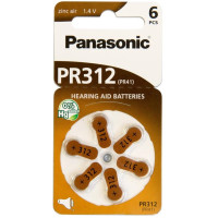 Батарейка Panasonic повітряно-цинкова PR312(312A, AC312E/EZ, PR312H, PR41, ZA312, DA312) блістер, 6 шт.