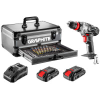 Шурупокрут-дриль акумуляторний GRAPHITE Energy+ 18В 2х2.0А·год 44Нм 0-1250об/хв набір 109шт приладдя кейс 7.35кг
