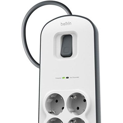 Подовжувач мережевий Belkin 2м, 6хТип, 16А, 2xUSB-A 2.4A, фільтр, білий