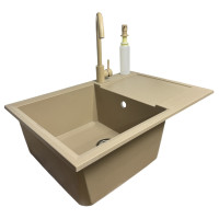 Набір кухонний Adamant Horizon Medium, штучний камінь, прямокут., з крилом, 700х500х230мм, чаша - 1, врізна, Сахара + змішувач та дозатор