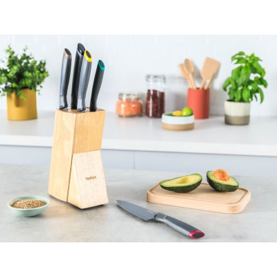 Набор ножей Tefal Fresh Kitchen, деревянное бревно, 5шт, нержавеющая сталь, пластик, дерево, черный